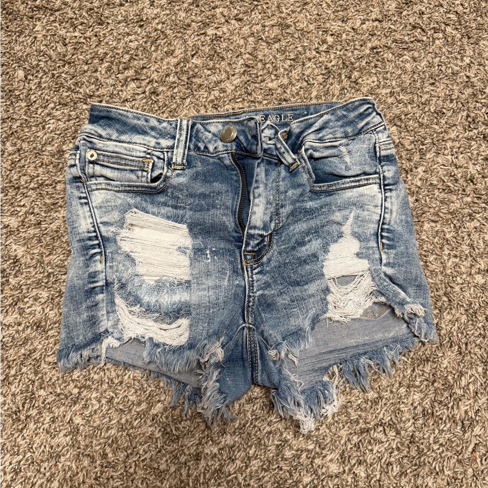 American Eagle Outfitters Women's Ripped Light Blue Jean Shorts